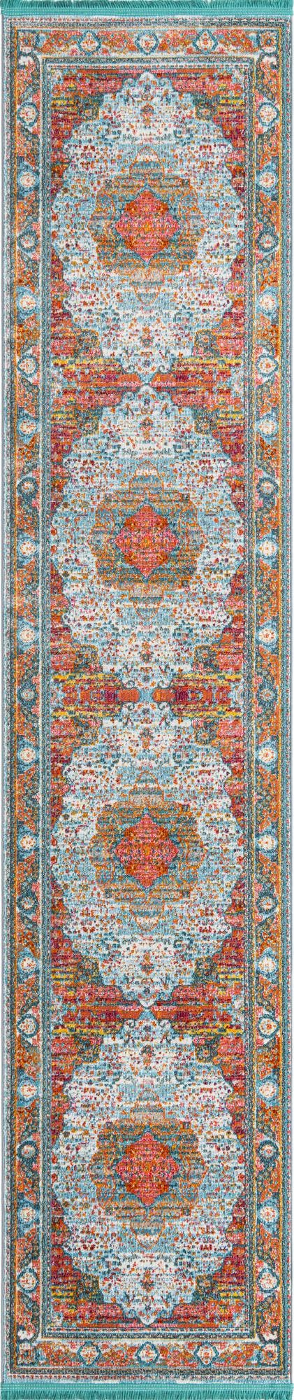 Unique Loom Turquoise 8-foot Runner Rug - Bright, Durable Design Perfect For High-traffic Areas And Décor Blue  3167076-unique-loom