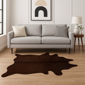 HomeRoots 6' X 7' Cowhide Animal Print Area Rug - Rustic Chic Design for Modern Living Spaces and Décor Chocolate 316707