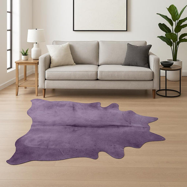 HomeRoots 6' X 7' Red Cowhide Area Rug - Handcrafted Luxury for Modern Spaces, Bold Color & Unique Style Purple 316712