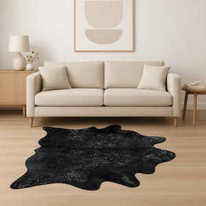 HomeRoots 6' X 7' Luxurious Cowhide Print Area Rug - Soft, Textured Beauty for Modern and Rustic Interiors Black/Silver 316715
