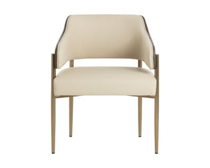 Sunpan Tova Dining Armchair - Luxurious Dillon Cream & Bravo Ash With Stylish Stainless Steel Frame Cream Faux Leather 112048