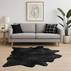HomeRoots 6' X 7' Luxurious Cowhide Print Area Rug - Soft, Textured Beauty for Modern and Rustic Interiors Black/Gold 316716