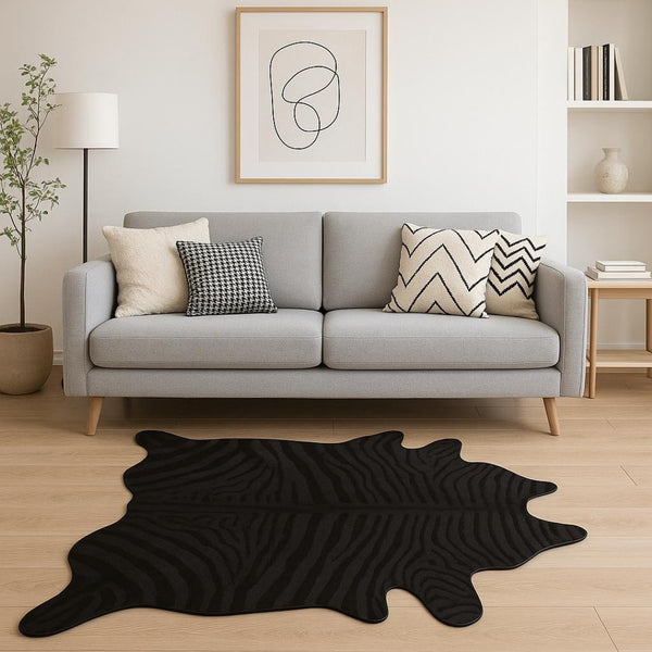 HomeRoots 6' X 7' Cowhide Animal Print Area Rug - Rustic Chic Design for Modern Living Spaces and Décor Black 316718