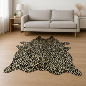 HomeRoots 6' X 7' Cowhide Animal Print Area Rug - Rustic Chic Design for Modern Living Spaces and Décor Leopard 316720