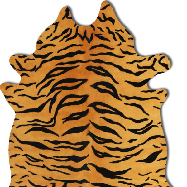 HomeRoots 72" Tiger Chocolate Cowhide Rug - Handcrafted Natural Elegance for Modern & Traditional Spaces 316722