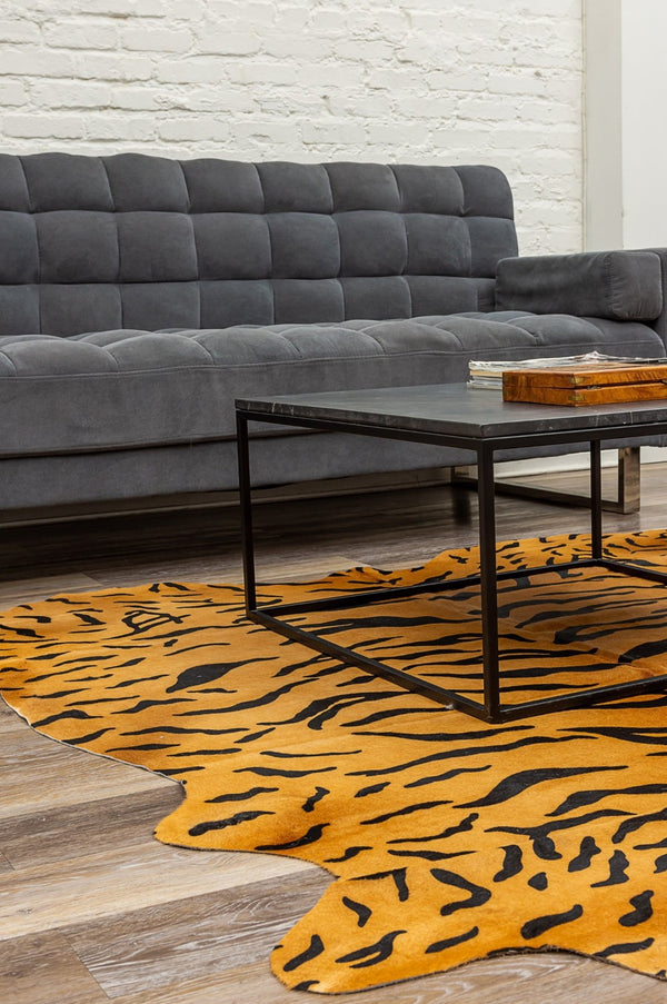 HomeRoots 72" Tiger Chocolate Cowhide Rug - Handcrafted Natural Elegance for Modern & Traditional Spaces 316722