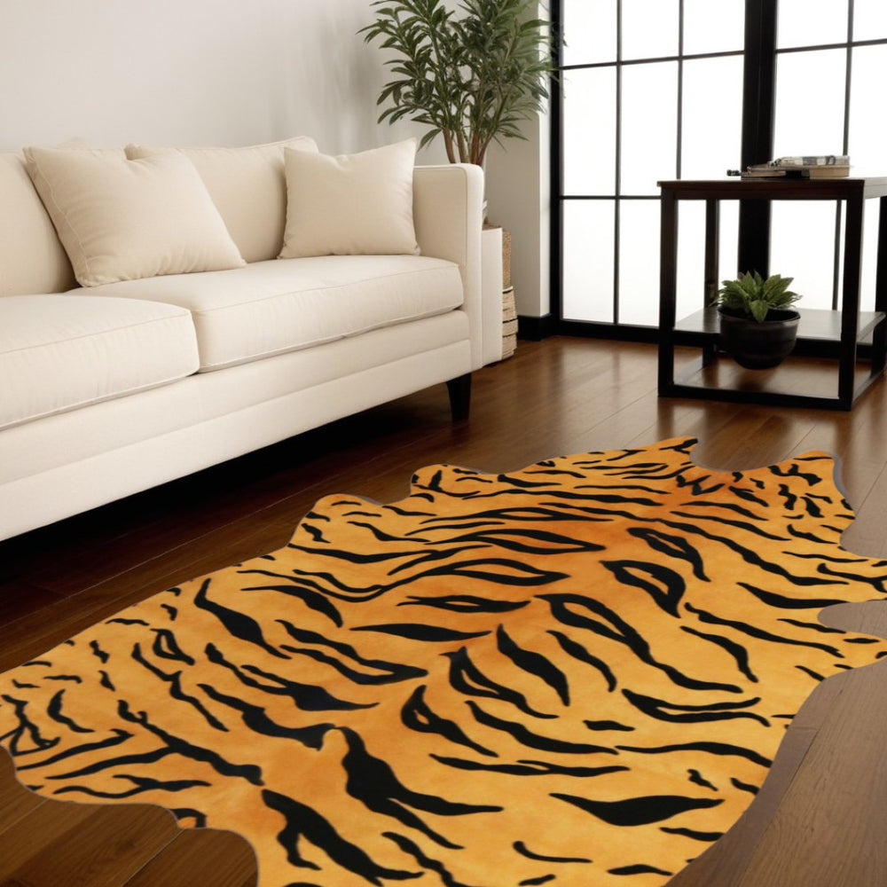 HomeRoots 72" Tiger Chocolate Cowhide Rug - Handcrafted Natural Elegance for Modern & Traditional Spaces 316722