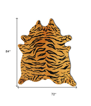 HomeRoots 72" Tiger Chocolate Cowhide Rug - Handcrafted Natural Elegance for Modern & Traditional Spaces 316722