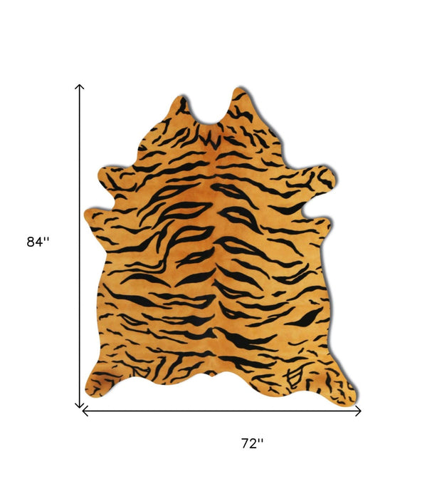 HomeRoots 72" Tiger Chocolate Cowhide Rug - Handcrafted Natural Elegance for Modern & Traditional Spaces 316722