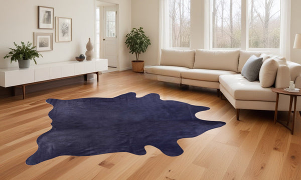 Homeroots 6' X 7' Navy Blue Cowhide Cowhide Area Rug Navy Cowhide 316746