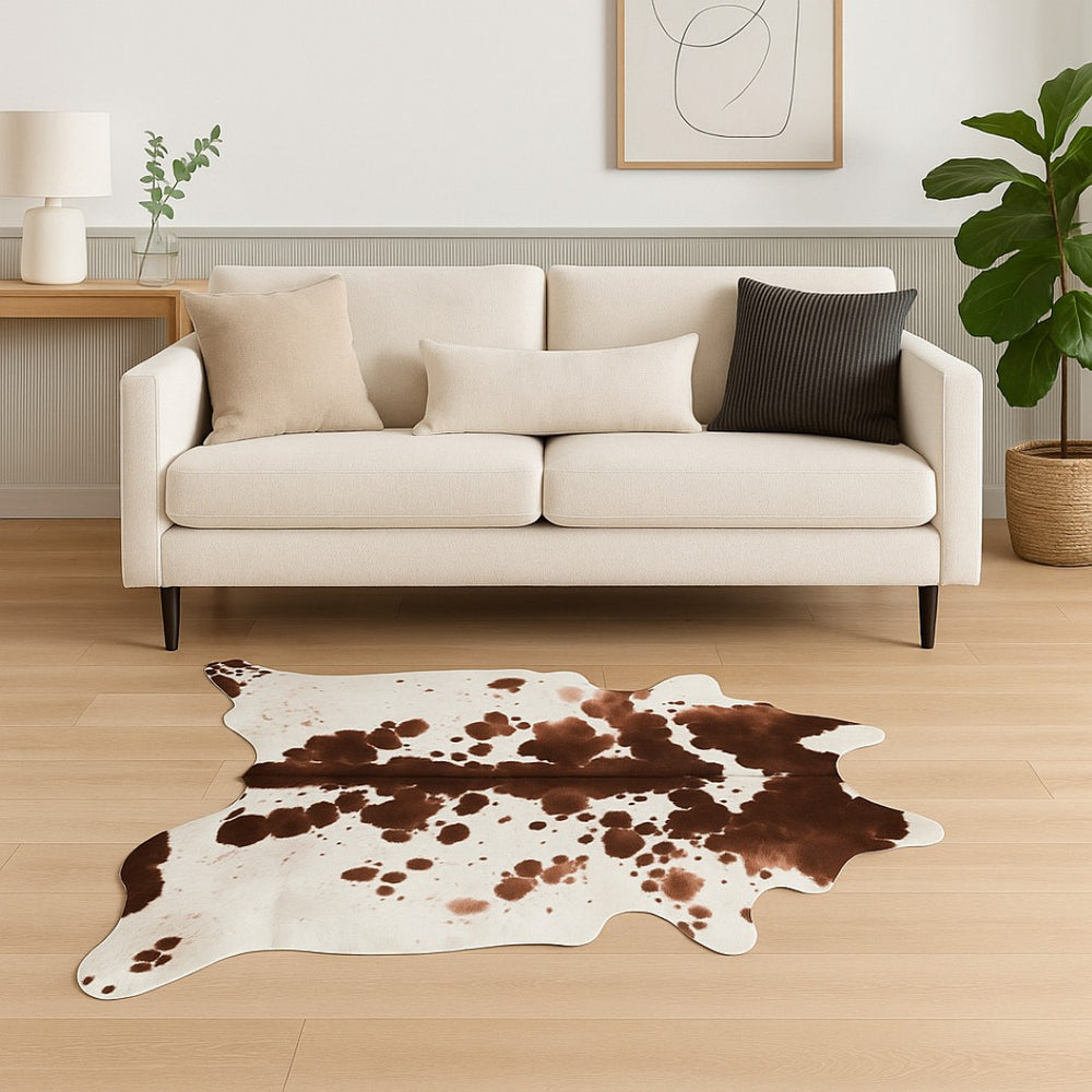 HomeRoots 6' X 7' White Cowhide Print Area Rug - Premium Quality, Durable, Unique Design for Stylish Interiors 316747