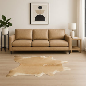 HomeRoots 6' X 7' Cowhide Animal Print Area Rug - Rustic Chic Design for Modern Living Spaces and Décor Tan/White 316748