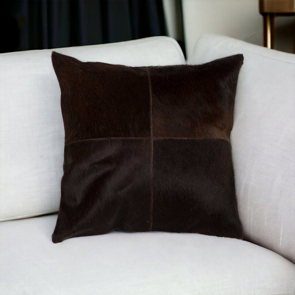 Homeroots 18" Chocolate Brown Cowhide Throw Pillow Chocolate  316763