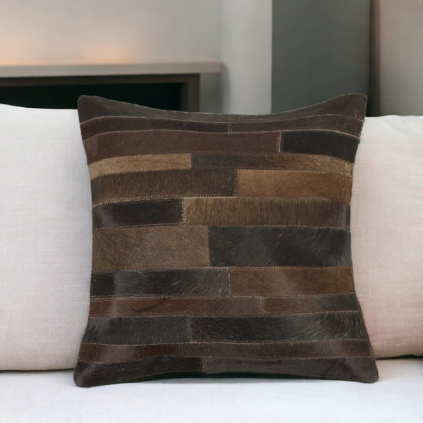 Homeroots 18" Chocolate Cowhide Throw Pillow Chocolate  316768