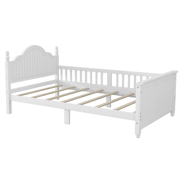 English Elm Twin Solid Wood Platform Bed with Guardrail for Kids, Low-Profile Sturdy Pine Frame, Safe Sleep Solution White 45.75 L x 26 W x 6.5 H W2593P339596