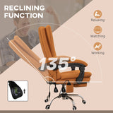 English Elm Vinsetto Executive Massage Office Chair With 4 Vibration and Heat, 3 Modes, Pu Leather Swivel Chair With Adjustable Height, Reclining Back, and Footrest, Light Brown