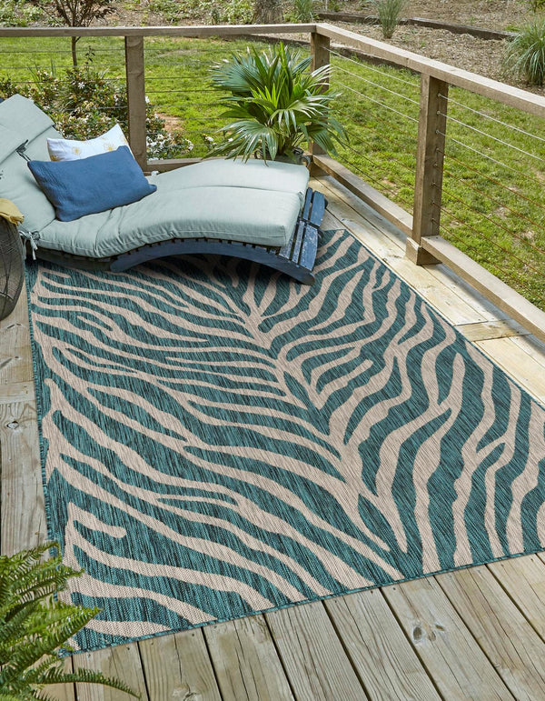 Unique Loom Natural 2' X 8' Outdoor Safari Runner - Enhance Your Patio With Earthy Elegance And Rustic Charm Teal  3168105-unique-loom