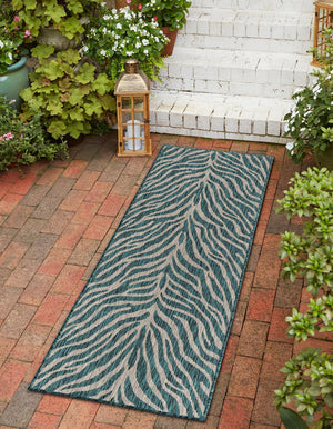 Unique Loom Natural 2' X 8' Outdoor Safari Runner - Enhance Your Patio With Earthy Elegance And Rustic Charm Teal  3168113-unique-loom