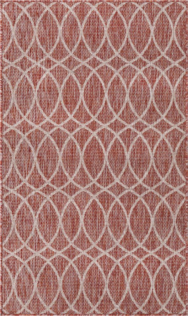 Unique Loom Brown Outdoor Trellis Rug - Stylish 3' X 5' Design For Patios And Garden Seating Areas Red  3168189-unique-loom