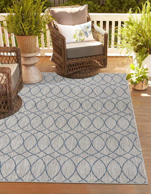 Unique Loom Charcoal Outdoor Trellis Runner - Elegant Design, Weather-resistant, Perfect For Patios & Walkways Gray Blue  3168202-unique-loom