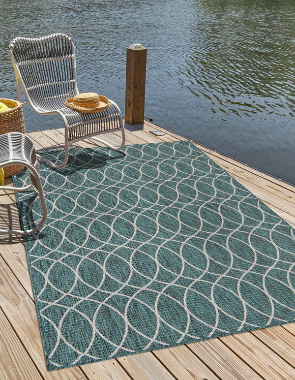Unique Loom Charcoal Outdoor Trellis Runner - Elegant Design, Weather-resistant, Perfect For Patios & Walkways Teal  3168245-unique-loom