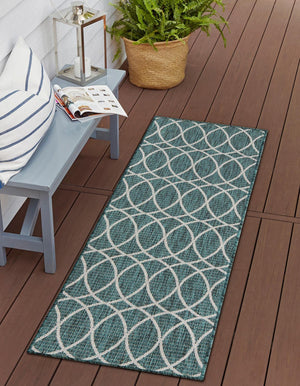 Unique Loom Charcoal Outdoor Trellis Runner - Elegant Design, Weather-resistant, Perfect For Patios & Walkways Teal  3168251-unique-loom