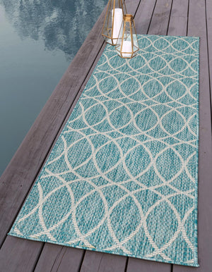 Unique Loom Charcoal Outdoor Trellis Runner - Elegant Design, Weather-resistant, Perfect For Patios & Walkways Light Aqua  3168265-unique-loom
