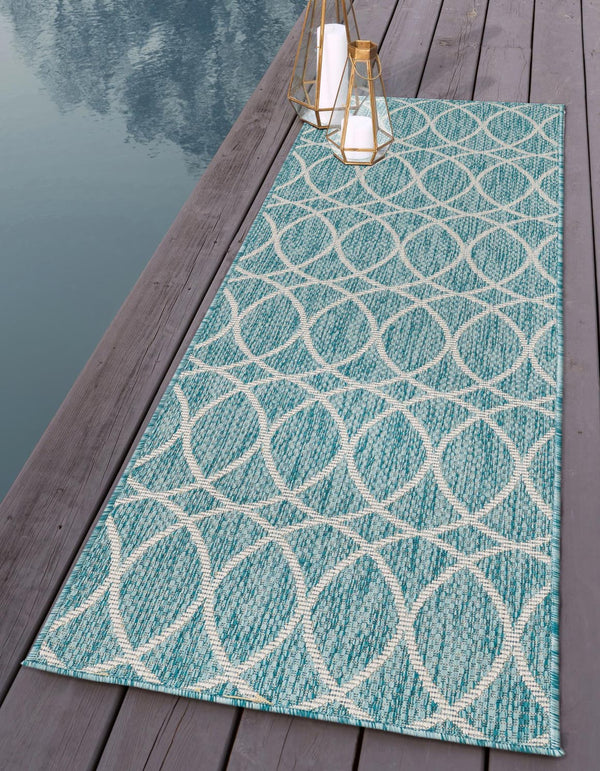Unique Loom Charcoal Outdoor Trellis Runner - Elegant Design, Weather-resistant, Perfect For Patios & Walkways Light Aqua  3168265-unique-loom