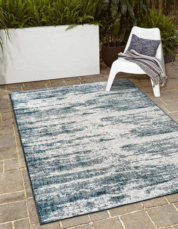 Unique Loom Brown Outdoor Modern Rug - Stylish 3'1" X 5'3" Weather-resistant Design For Patios And Decks Teal  3168358-unique-loom