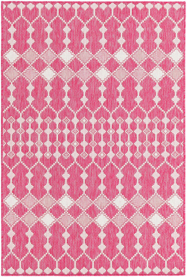 Unique Loom Magenta Outdoor Trellis Rug - Vibrant Weather-resistant Design For Patios And Decks, 3 Feet Round Magenta  3168442-unique-loom