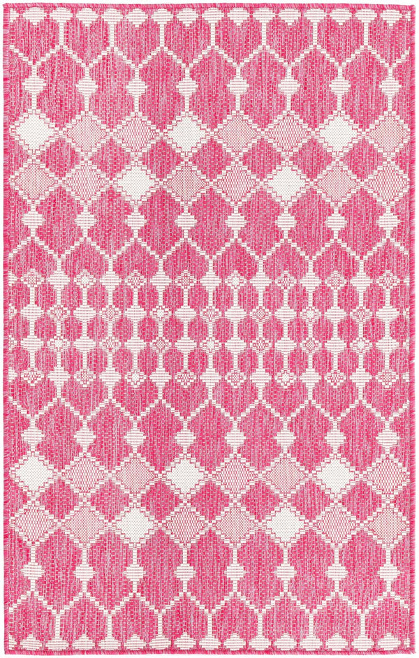 Unique Loom Magenta Outdoor Trellis Rug - Vibrant Weather-resistant Design For Patios And Decks, 3 Feet Round Magenta  3168443-unique-loom