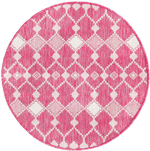 Unique Loom Magenta Outdoor Trellis Rug - Vibrant Weather-resistant Design For Patios And Decks, 3 Feet Round Magenta  3168444-unique-loom
