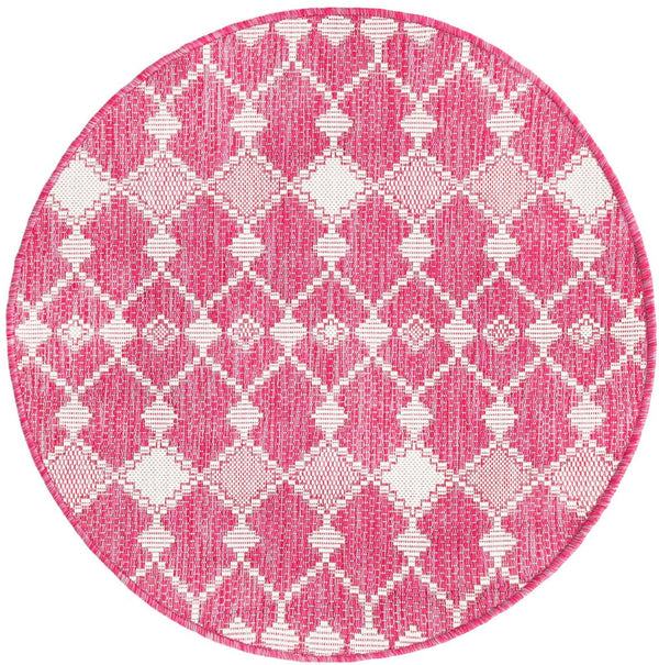 Unique Loom Magenta Outdoor Trellis Rug - Vibrant Weather-resistant Design For Patios And Decks, 3 Feet Round Magenta  3168444-unique-loom