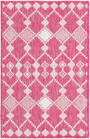 Unique Loom Magenta Outdoor Trellis Rug - Vibrant Weather-resistant Design For Patios And Decks, 3 Feet Round Magenta  3168445-unique-loom