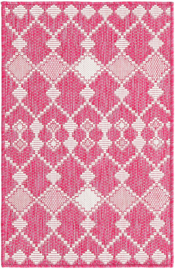 Unique Loom Magenta Outdoor Trellis Rug - Vibrant Weather-resistant Design For Patios And Decks, 3 Feet Round Magenta  3168445-unique-loom