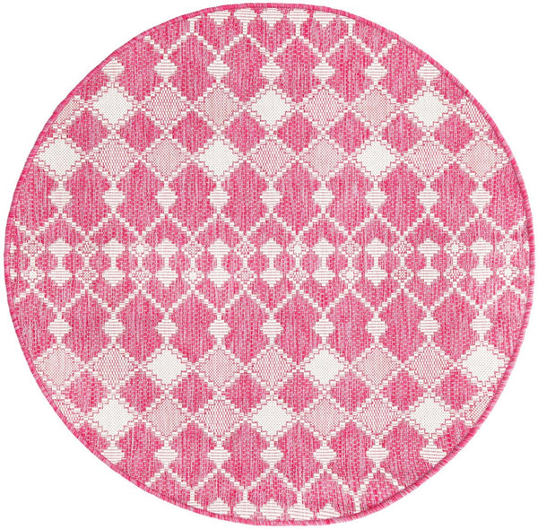 Unique Loom Magenta Outdoor Trellis Rug - Vibrant Weather-resistant Design For Patios And Decks, 3 Feet Round Green  3168448-unique-loom