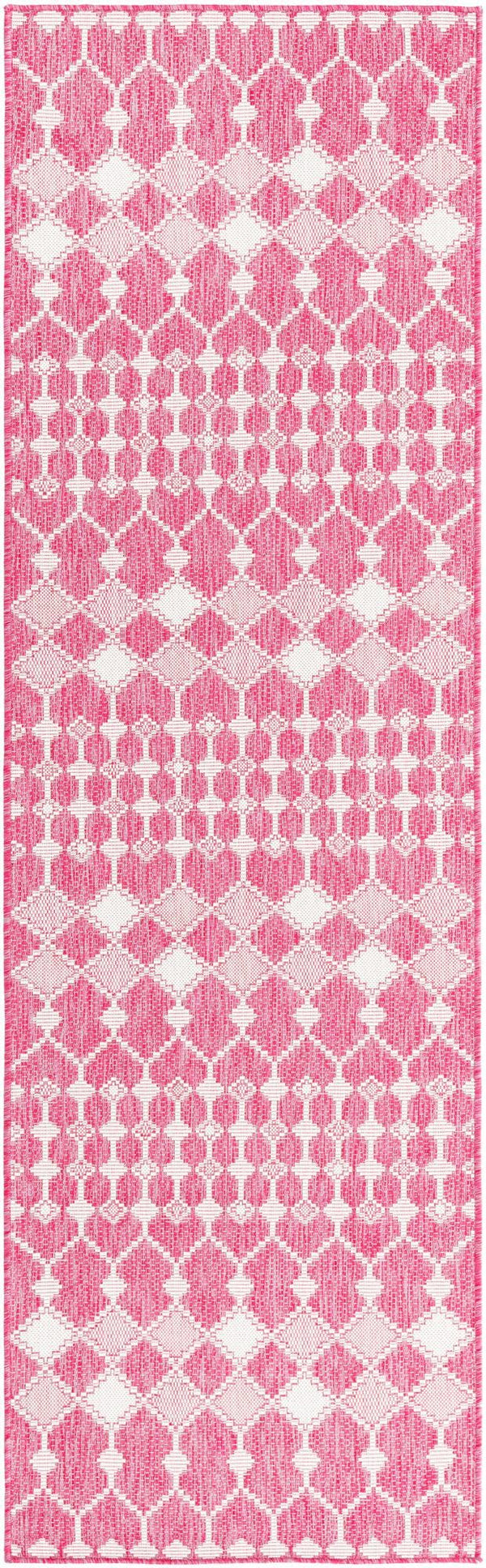 Unique Loom Magenta Outdoor Trellis Rug - Vibrant Weather-resistant Design For Patios And Decks, 3 Feet Round Magenta  3168449-unique-loom