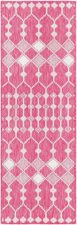 Unique Loom Magenta Outdoor Trellis Rug - Vibrant Weather-resistant Design For Patios And Decks, 3 Feet Round Magenta  3168451-unique-loom