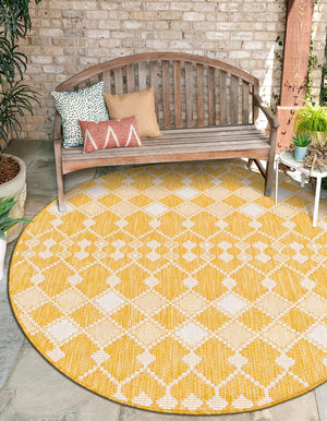 Unique Loom Magenta Outdoor Trellis Rug - Vibrant Weather-resistant Design For Patios And Decks, 3 Feet Round Yellow  3168462-unique-loom