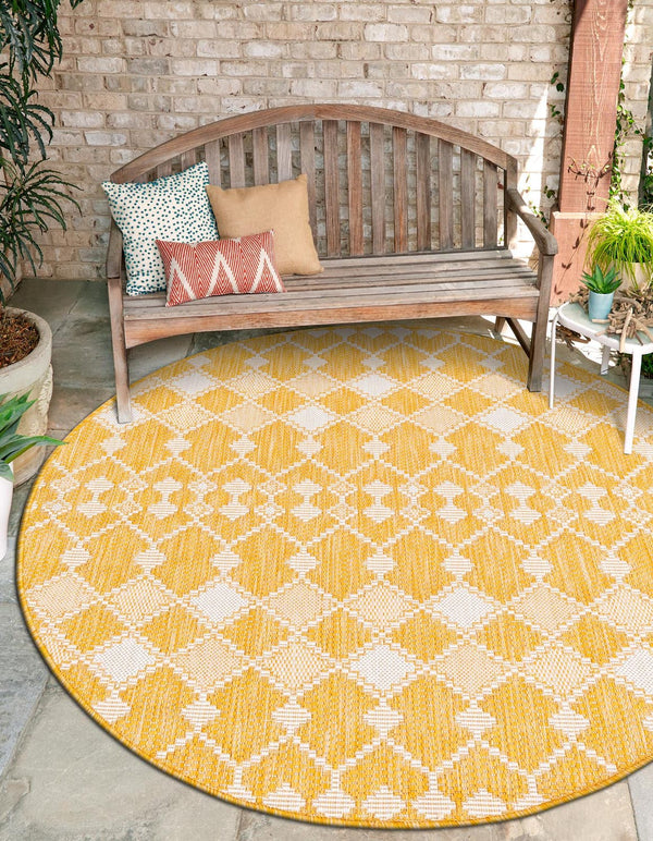 Unique Loom Magenta Outdoor Trellis Rug - Vibrant Weather-resistant Design For Patios And Decks, 3 Feet Round Yellow  3168462-unique-loom