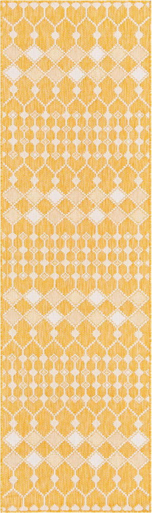 Unique Loom Magenta Outdoor Trellis Rug - Vibrant Weather-resistant Design For Patios And Decks, 3 Feet Round Yellow  3168463-unique-loom