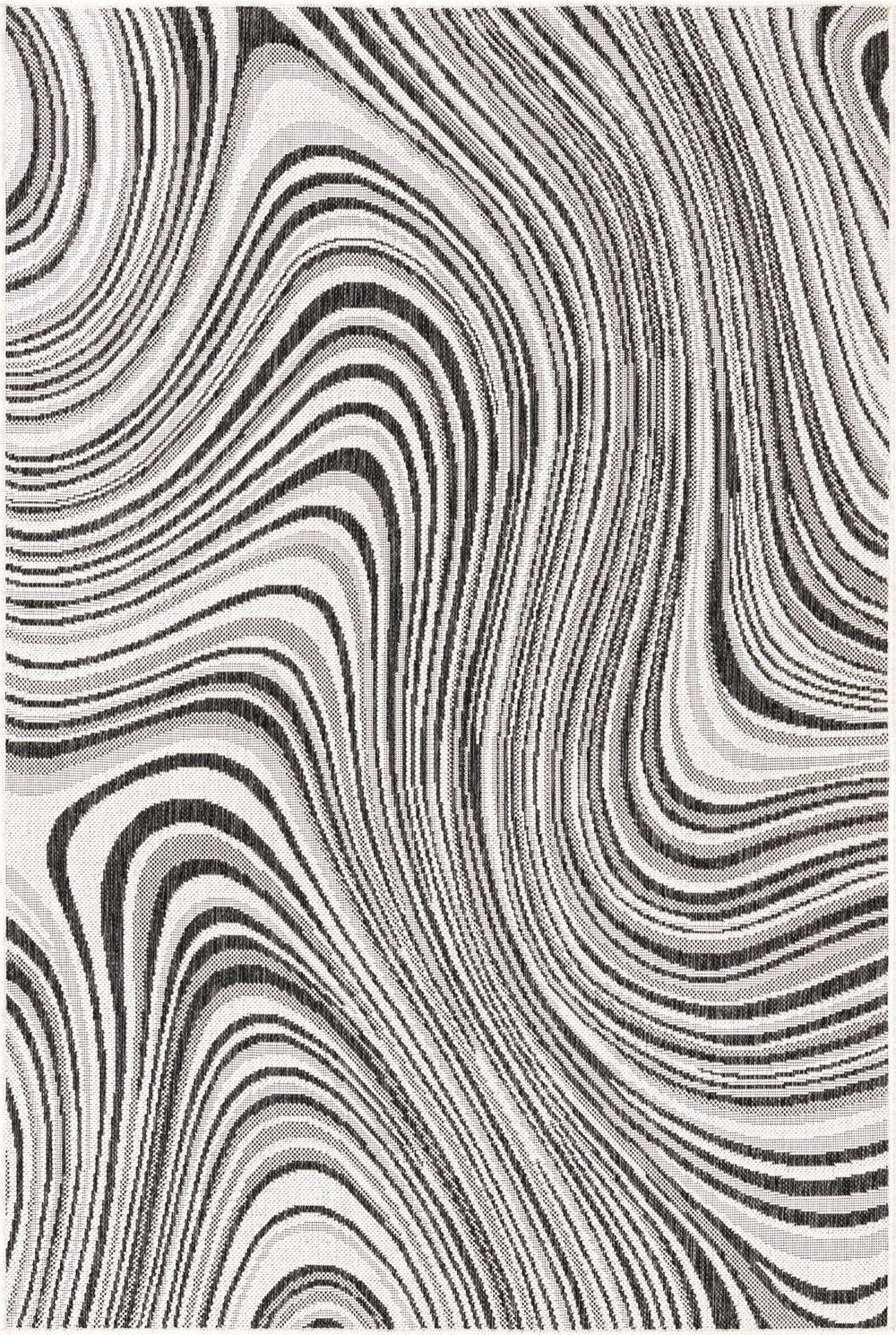 Unique Loom Charcoal Outdoor Modern Rug 4' 1" X 6' 1" - Stylish Ivory And Charcoal Design For Patios & Decks Ivory  3168481-unique-loom