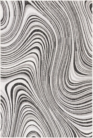 Unique Loom Charcoal Outdoor Modern Rug 4' 1" X 6' 1" - Stylish Ivory And Charcoal Design For Patios & Decks Ivory  3168481-unique-loom
