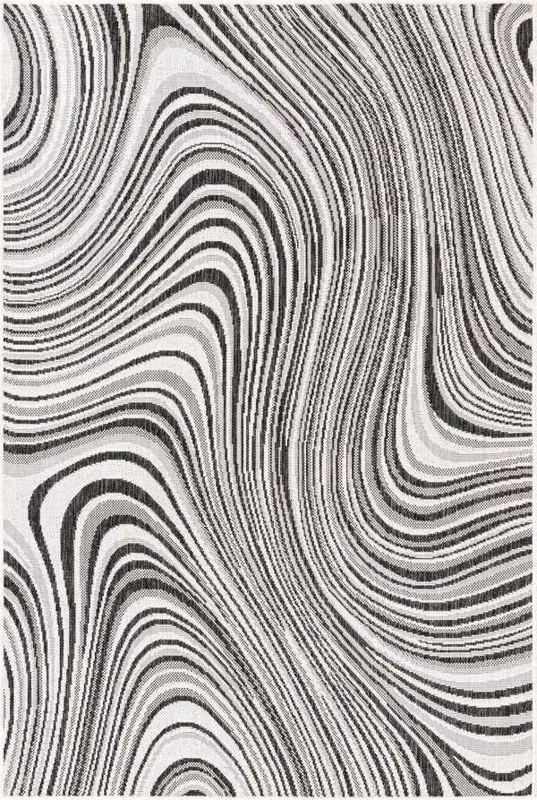 Unique Loom Charcoal Outdoor Modern Rug 4' 1" X 6' 1" - Stylish Ivory And Charcoal Design For Patios & Decks Ivory  3168481-unique-loom