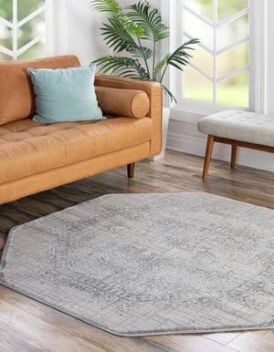Unique Loom Gray 4 Ft Octagonal Outdoor Rug From Aberdeen Collection – Stylish Accent For Patios & Lounges Gray  3168510-unique-loom