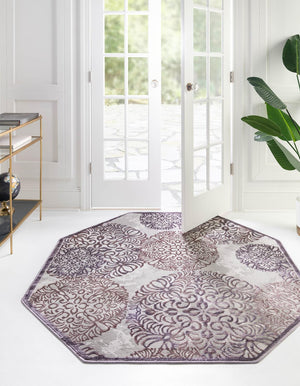 Unique Loom Gray 4 Ft Octagonal Outdoor Rug From Aberdeen Collection – Stylish Accent For Patios & Lounges Violet  3168516-unique-loom