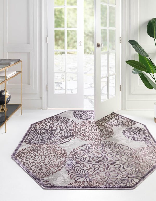 Unique Loom Gray 4 Ft Octagonal Outdoor Rug From Aberdeen Collection – Stylish Accent For Patios & Lounges Violet  3168516-unique-loom
