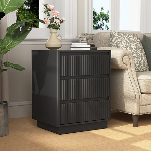English Elm (set Set of 2 Modern End Tables with Usb-c Charging and Three Drawer Storage for Any Room Black W409P414473