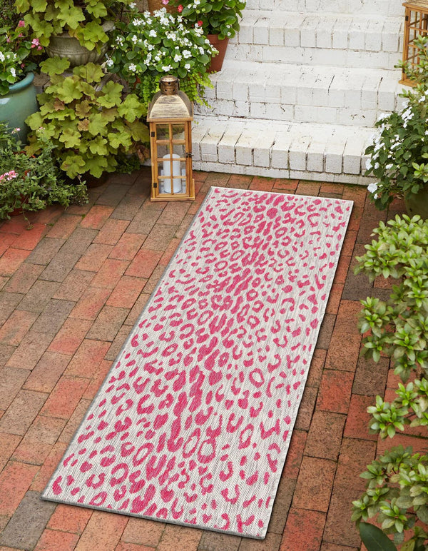 Unique Loom Pink Outdoor Safari Runner - Stylish 2' X 8' Accent Rug Perfect For Enhancing Your Outdoor Space Pink,Gray  3168661-unique-loom