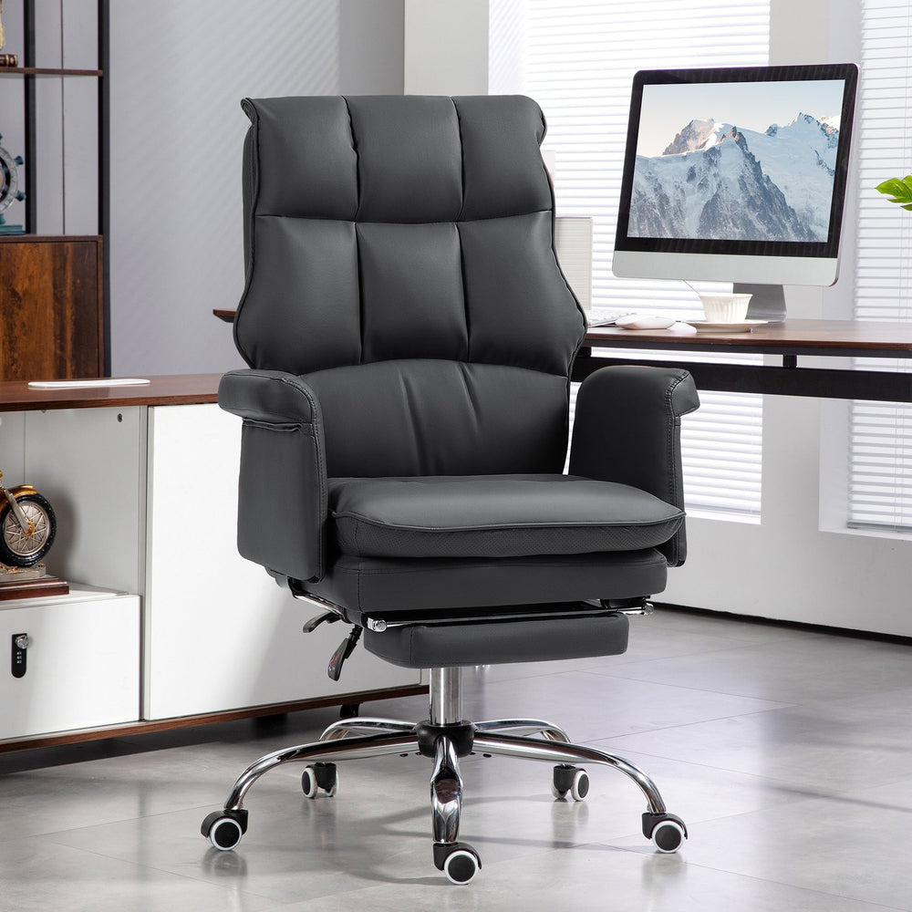 English Elm Homcom Ergonomic Executive Office Chair With Footrest, Reclining Pu Leather Design For Ultimate Comfort W2225P250008